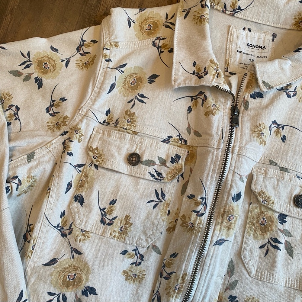 Sonoma • Neutral Floral Cream Jacket • Size 1x - Picture 3 of 7